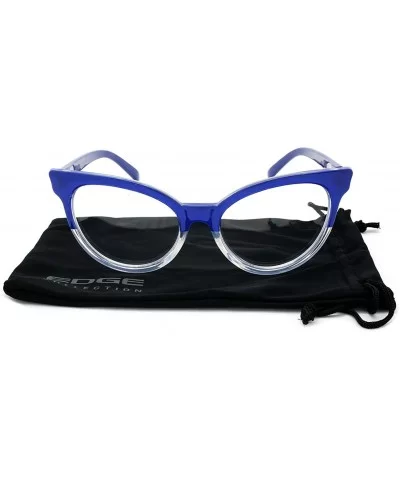 Cat Eye Sunglasses Two-tone with Clear Lens C9401P - Blue-clear - CB18507N35K $5.35 Oval