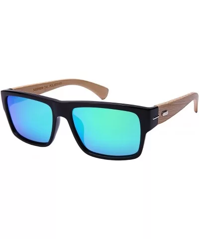 Rectangular Style Wooden Bamboo Sunglasses Men Women Bamboo Glasses540894BM-PRV - C1 Black - C812NRU0M51 $13.30 Square