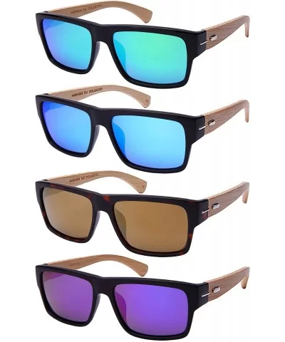 Rectangular Style Wooden Bamboo Sunglasses Men Women Bamboo Glasses540894BM-PRV - C1 Black - C812NRU0M51 $13.30 Square