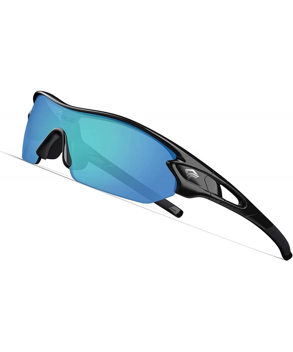 Polarized Sunglasses Interchangeable Baseball - Black&Ice blue lens - CD12DWT4DMD $19.43 Sport