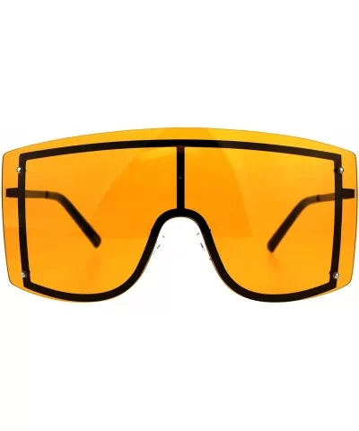 SUPER Oversized Shield Sunglasses Womens Fashion Cover Shades Color Lens - Black (Orange) - C018DSD860L $12.22 Shield