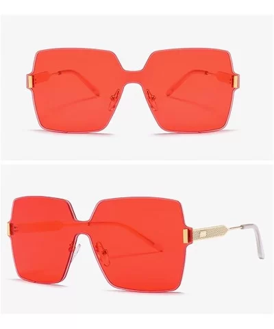 Rimless Square Sunglasses Men One Piece Lens Oversized Sun Glasses Female - Gold With Red - CX18GDAO5W5 $9.45 Square