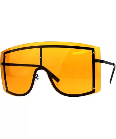 SUPER Oversized Shield Sunglasses Womens Fashion Cover Shades Color Lens - Black (Orange) - C018DSD860L $12.22 Shield