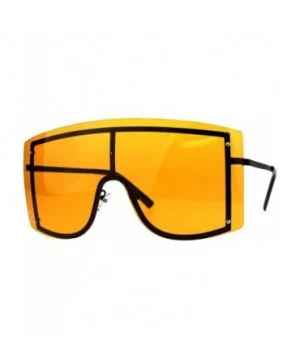 SUPER Oversized Shield Sunglasses Womens Fashion Cover Shades Color Lens - Black (Orange) - C018DSD860L $12.22 Shield