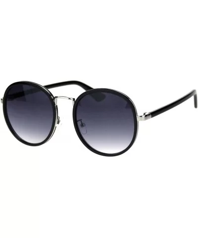 Womens Vintage Fashion Round Sunglasses Stylish Cute Double Frame UV 400 - Black Silver (Smoke) - C118YZISC7A $11.25 Round