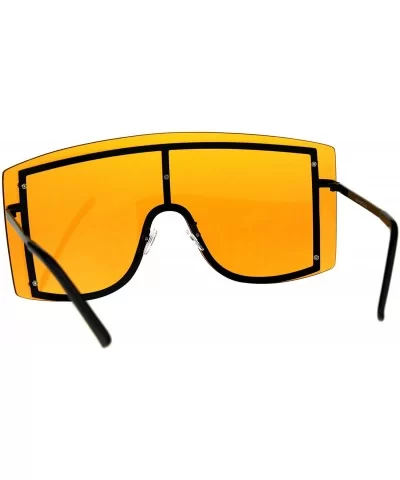 SUPER Oversized Shield Sunglasses Womens Fashion Cover Shades Color Lens - Black (Orange) - C018DSD860L $12.22 Shield