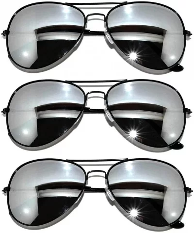 3 Pack of Aviator Sunglasses Black Frame Mirror Lens with Pouches - CP113BV85BD $5.54 Aviator