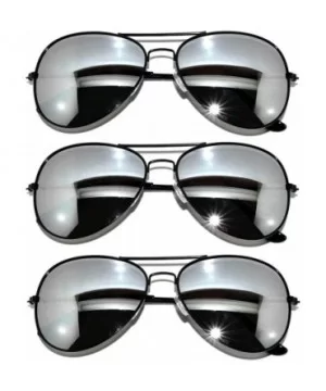 3 Pack of Aviator Sunglasses Black Frame Mirror Lens with Pouches - CP113BV85BD $5.54 Aviator