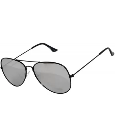 3 Pack of Aviator Sunglasses Black Frame Mirror Lens with Pouches - CP113BV85BD $5.54 Aviator