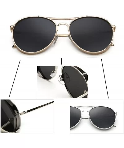 Fashion Aviator Metal Frames Mirror Sunglasses - Gold-black - CM12GYL0P7X $5.54 Aviator