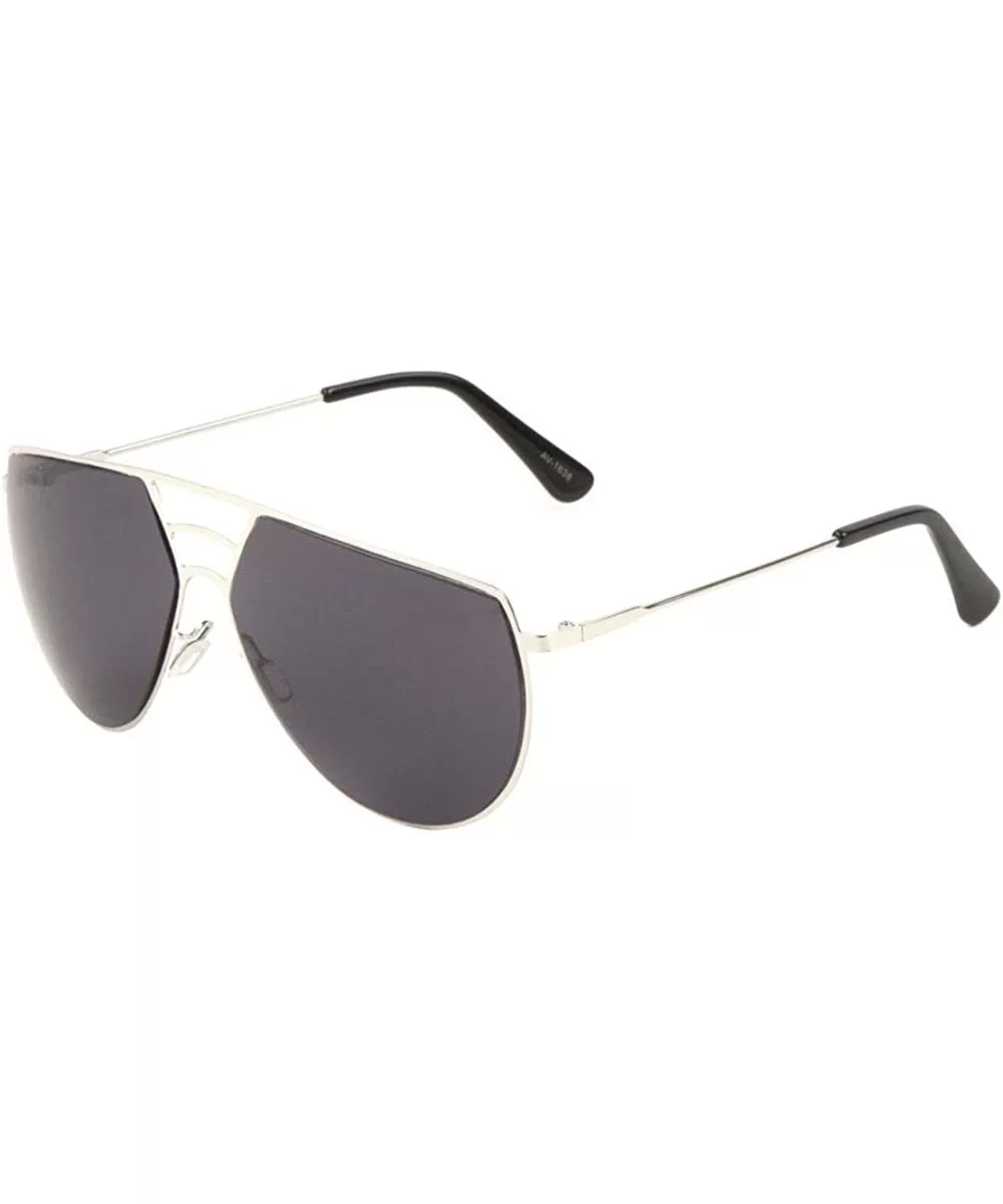 Thin Flat Frame Geometric Three Bar Bridge Aviator Sunglasses - Black - C619889MW7R $8.79 Aviator