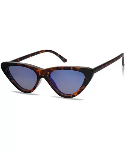 Slim 1990's Streamlined Narrow Flat Lens Cat Eye Mirrored Sunglasses - Tortoise Frame - Blue - CV189WH8ZWL $8.51 Oval