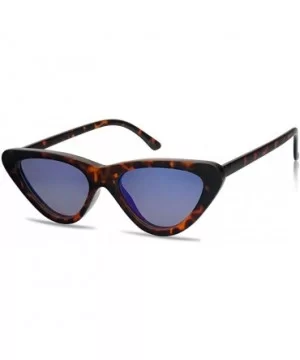 Slim 1990's Streamlined Narrow Flat Lens Cat Eye Mirrored Sunglasses - Tortoise Frame - Blue - CV189WH8ZWL $8.51 Oval