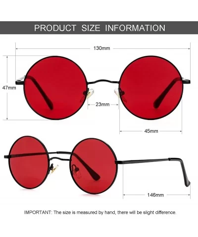 John Lennon Glasses - Small Round Polarized Sunglasses for Women Men Retro Circle Sun Glasses - Black/Clear Red - CW192C4N3EU...