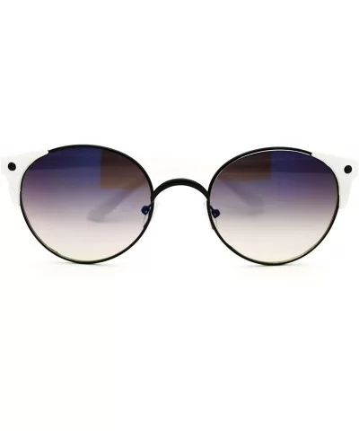 High Fashion Sunglasses Womens Round Side Horn Rim Unique Frame - Black White - CJ11FDG6JZD $5.70 Round