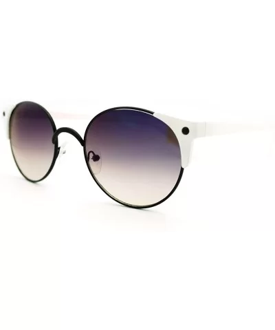 High Fashion Sunglasses Womens Round Side Horn Rim Unique Frame - Black White - CJ11FDG6JZD $5.70 Round