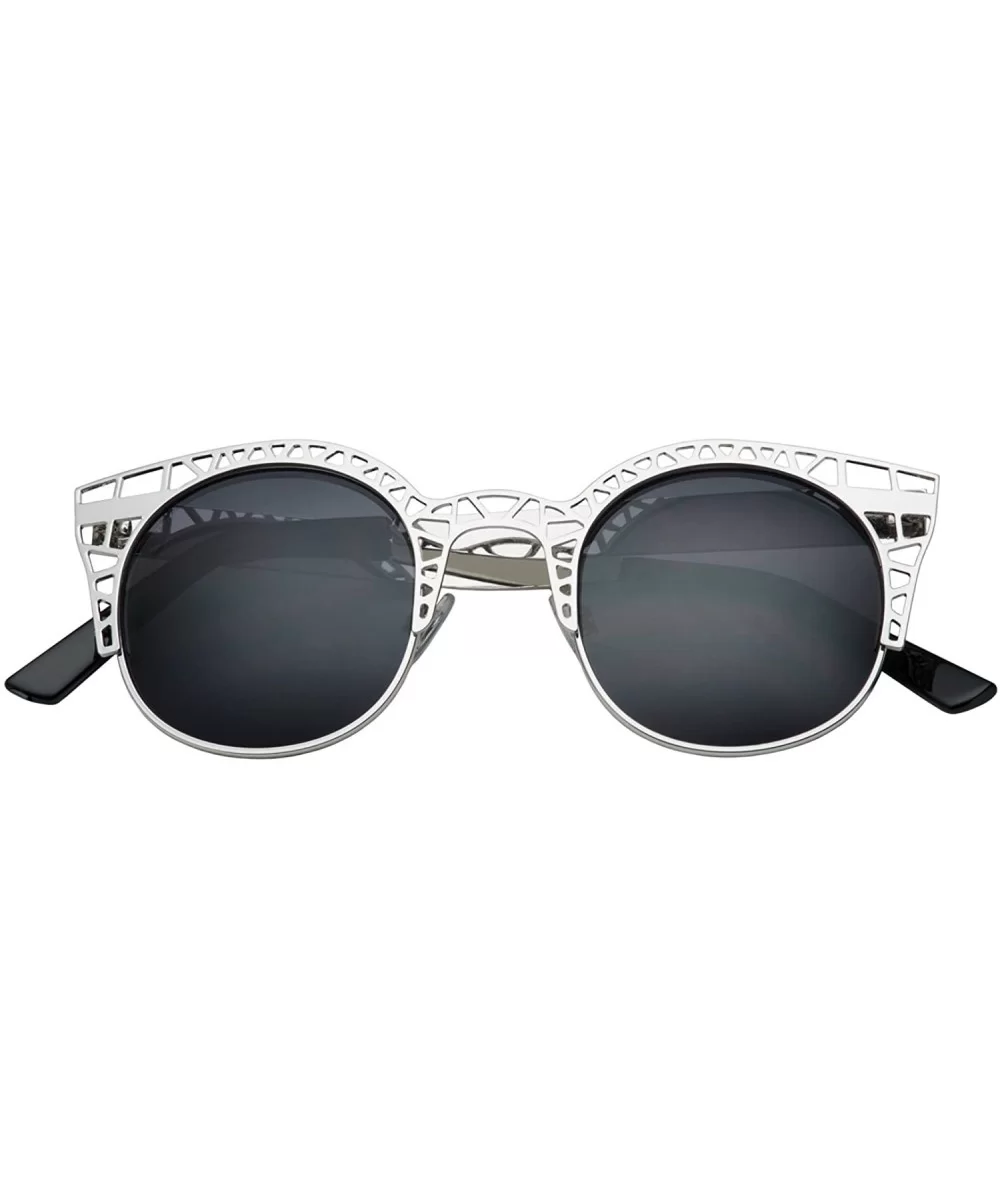 Women's Fashion Metal Cut Hollow Out Frame Round Cat Eye Sunglasses - Silver - Gradient - C112JEAIWJ3 $6.91 Cat Eye