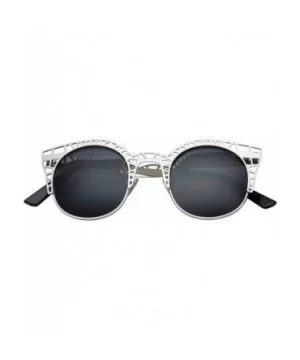 Women's Fashion Metal Cut Hollow Out Frame Round Cat Eye Sunglasses - Silver - Gradient - C112JEAIWJ3 $6.91 Cat Eye