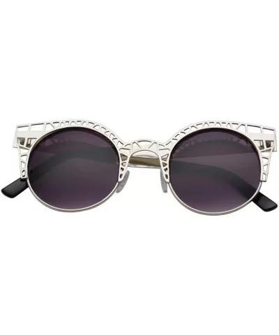 Women's Fashion Metal Cut Hollow Out Frame Round Cat Eye Sunglasses - Silver - Gradient - C112JEAIWJ3 $6.91 Cat Eye