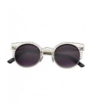 Women's Fashion Metal Cut Hollow Out Frame Round Cat Eye Sunglasses - Silver - Gradient - C112JEAIWJ3 $6.91 Cat Eye