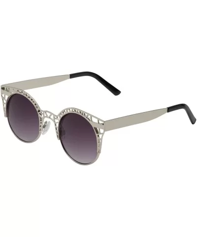 Women's Fashion Metal Cut Hollow Out Frame Round Cat Eye Sunglasses - Silver - Gradient - C112JEAIWJ3 $6.91 Cat Eye