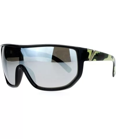 Biohazard Oversize Shield Mirror Lens Mens Gangster Plastic Sunglasses - Green Camo - CL12HHXNCFT $11.04 Oversized