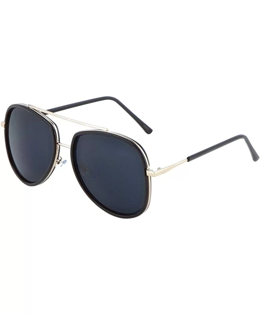 Long Plastic Ear Double Plastic Metal Rim Geometric Aviator Sunglasses - Black Gold - CA190OKDQ68 $13.46 Aviator