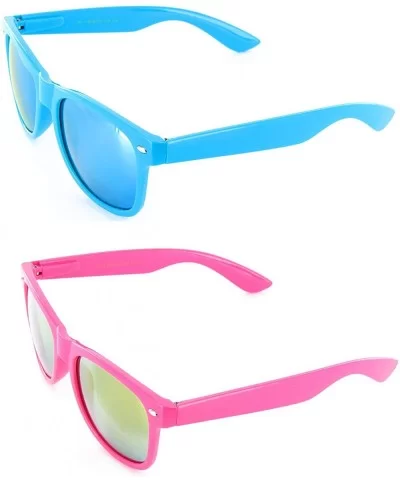 Men Women Sunglasses Pop Color Frame Mirror Lens Gift Box Set - Blue & Pink (Revo Lens) - CP11LJDCDX1 $9.60 Wayfarer