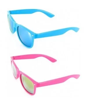 Men Women Sunglasses Pop Color Frame Mirror Lens Gift Box Set - Blue & Pink (Revo Lens) - CP11LJDCDX1 $9.60 Wayfarer