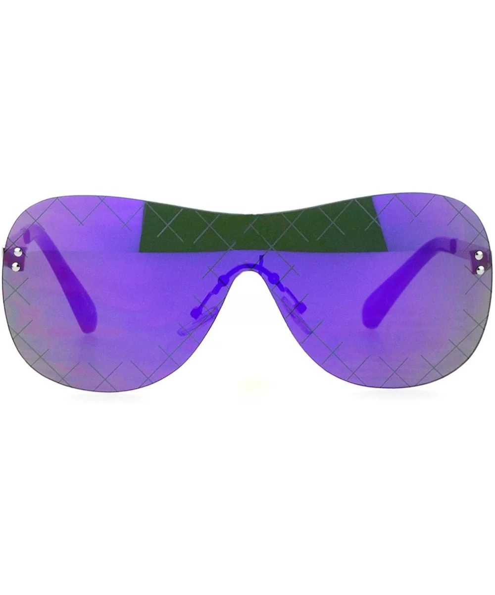 Futuristic Robot Shield Reflective Lens Pilot Sunglasses - Purple - C712HJTTDHR $7.91 Shield