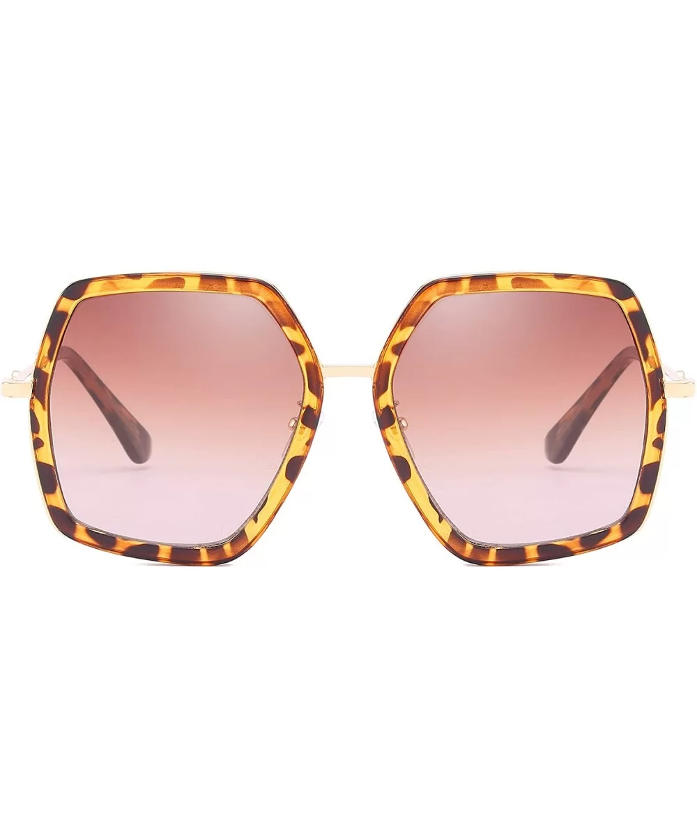 Oversized Fashion Square Sunglasses for Women Vintage Hexagon Brand Inspired Designer Shades - Leopard - CT199KSCECO $13.77 S...