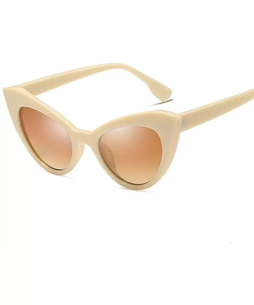 Women Thick Frame Cat Eye Sunglasses Vintage Sun Glasses Female Uv400 - Beige - CE1999DZA5Y $8.44 Cat Eye