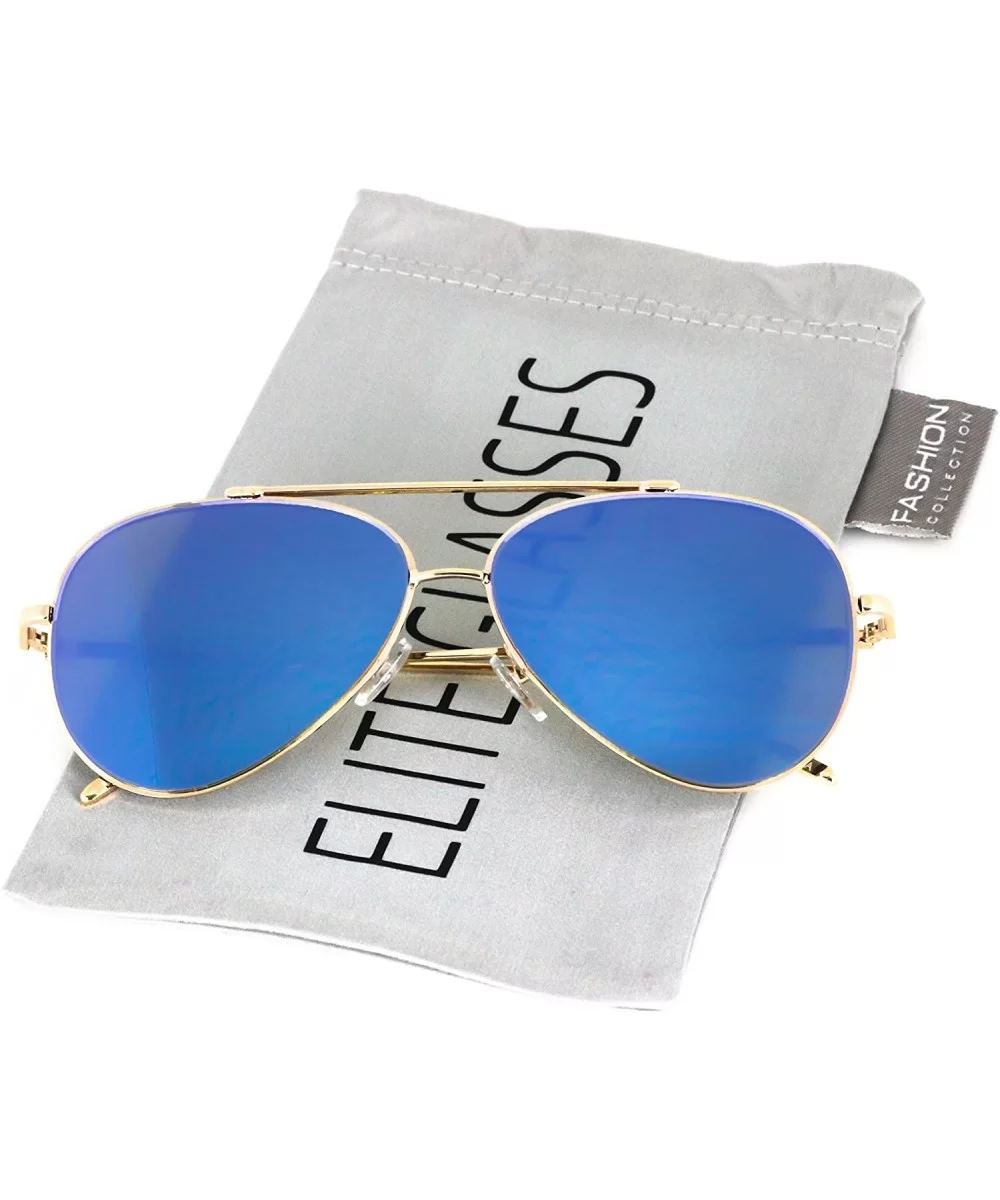 Mirrored Oversized Aviator Sunglasses for Men and Women with Flat Mirror Lens - Blue Mirror - C71843H4XLS $6.23 Rimless