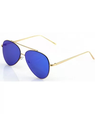 Mirrored Oversized Aviator Sunglasses for Men and Women with Flat Mirror Lens - Blue Mirror - C71843H4XLS $6.23 Rimless