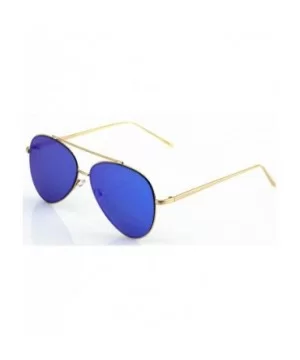 Mirrored Oversized Aviator Sunglasses for Men and Women with Flat Mirror Lens - Blue Mirror - C71843H4XLS $6.23 Rimless