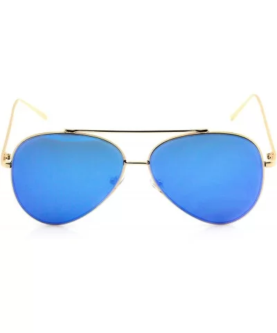 Mirrored Oversized Aviator Sunglasses for Men and Women with Flat Mirror Lens - Blue Mirror - C71843H4XLS $6.23 Rimless