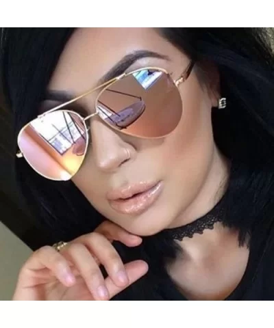 Mirrored Oversized Aviator Sunglasses for Men and Women with Flat Mirror Lens - Blue Mirror - C71843H4XLS $6.23 Rimless