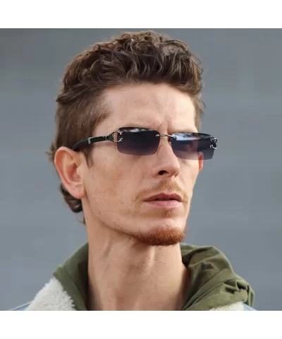 Mens Fashion Gold Stylish Glasses Clear Lens Rectangular Retro Rimless Tinted Sunglasses for Women - C518Z529WST $11.04 Recta...