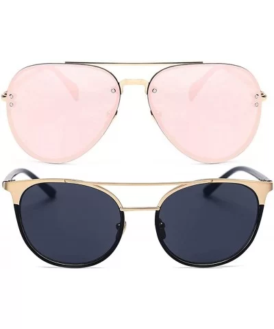 Ladies Metal Cat Eye Heart Round Integral Sunglasses Elegant De Luxe Stylish - Fan_2p_18mix - CD17YE9GGOE $9.76 Round