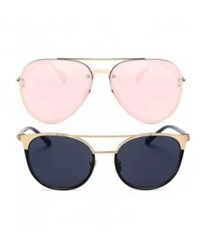 Ladies Metal Cat Eye Heart Round Integral Sunglasses Elegant De Luxe Stylish - Fan_2p_18mix - CD17YE9GGOE $9.76 Round