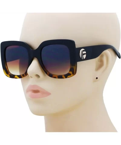 Oversize Square Sunglasses Women Multi Tinted Frame Fashion Modern Shades - Black-yellow Tortoise - CH18IC40SIQ $9.35 Oversized