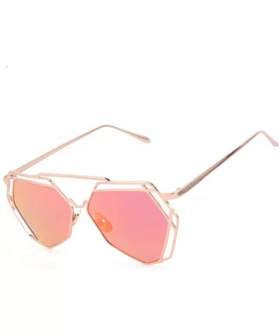 Sunglasses And Eyewear Twin-Beams Geometry Design Women Metal Frame Mirror Sunglasses Cat Eye Glasses - Red - C318N7GIR0Q $3....