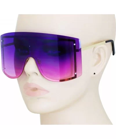 OVERSIZED VINTAGE RETRO Huge Big MASK SHIELD Half Face Owen Style SUNGLASSES - Purple - CU18TQOT7K2 $8.67 Oversized