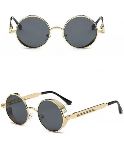 2018 New Retro Steampunk Round Sunglasses Women Vintage Small Oval Glasses For Men Popular Black Metal - CP18D3Y6CUQ $20.35 G...