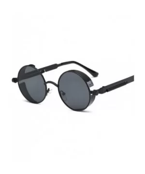 2018 New Retro Steampunk Round Sunglasses Women Vintage Small Oval Glasses For Men Popular Black Metal - CP18D3Y6CUQ $20.35 G...