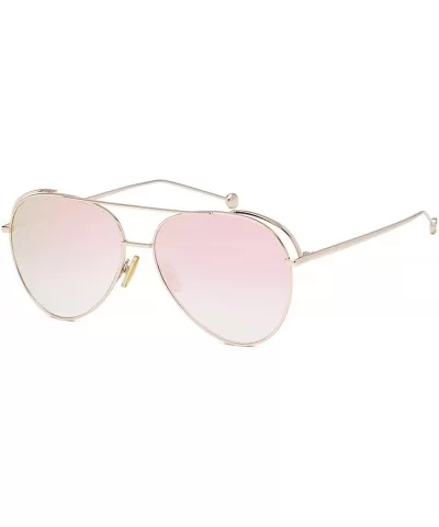 Ada Unisex Aviator Sunglasses Anti-UV Mirrored Lens Oversize Metal Frame-Gold Frame/Pink Lens - CZ180OX36DI $22.28 Aviator