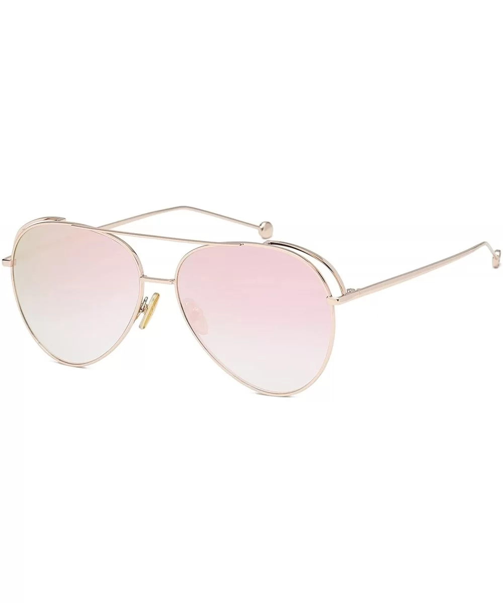 Ada Unisex Aviator Sunglasses Anti-UV Mirrored Lens Oversize Metal Frame-Gold Frame/Pink Lens - CZ180OX36DI $22.28 Aviator