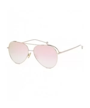 Ada Unisex Aviator Sunglasses Anti-UV Mirrored Lens Oversize Metal Frame-Gold Frame/Pink Lens - CZ180OX36DI $22.28 Aviator