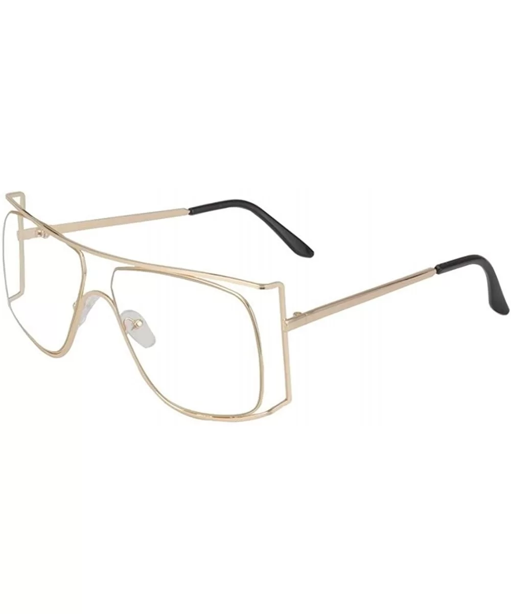 Oversize Frames Sunglasses for Women Unique Metal Frame Eyeglasse UV400 - C9 Gold Clear - CV198KTYCIA $11.03 Oversized