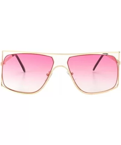 Oversize Frames Sunglasses for Women Unique Metal Frame Eyeglasse UV400 - C9 Gold Clear - CV198KTYCIA $11.03 Oversized